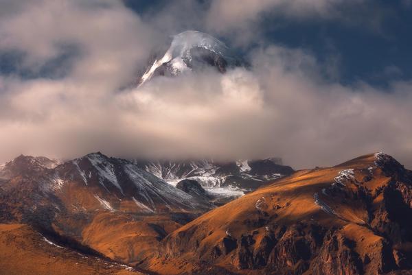 Mount Kazbek in the Clouds