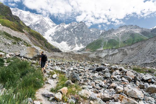 Approaching Shkhara Glacier in High Caucasus