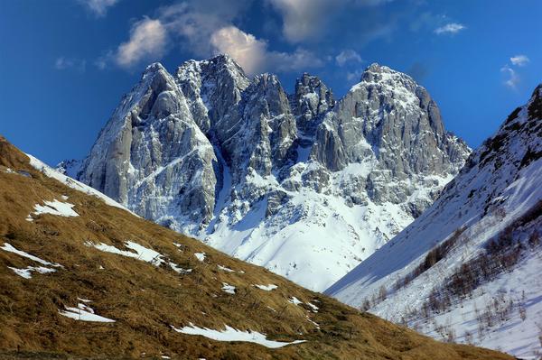 Chaukhi Mountain in the Eastern Caucasus of the Kazbegi Municipality
