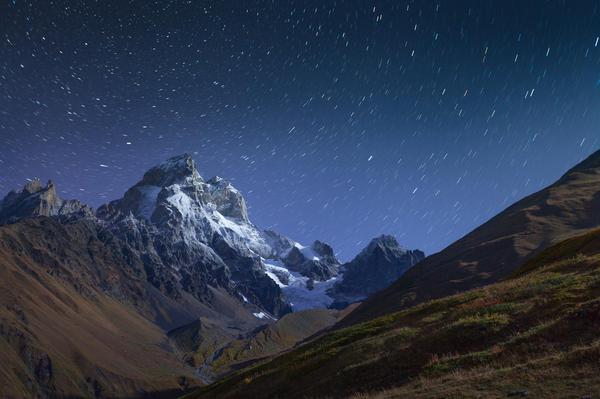 Mount Ushba at a Starry Night