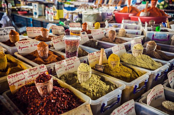 Heaps of spices on the market in Yerevan, Armenia