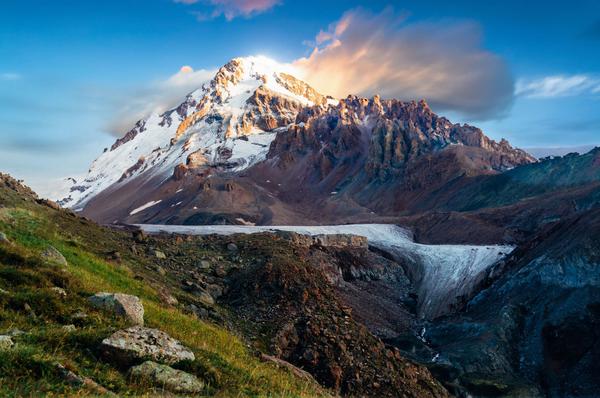 Gergeti Glacier and Mount Kazbek at Sunrise