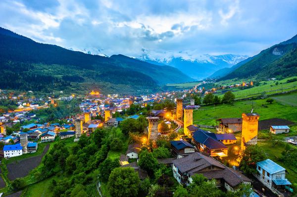 Evening View of Mestia with Traditional Svan Towers