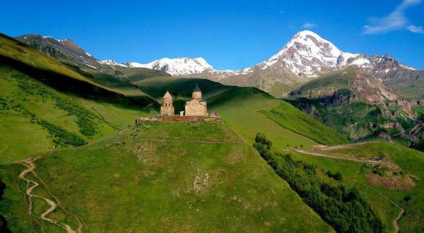 Gergeti Triniti Church aganst Kazbek Mount