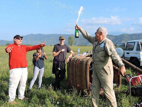 Celebrating a successful balloon flight