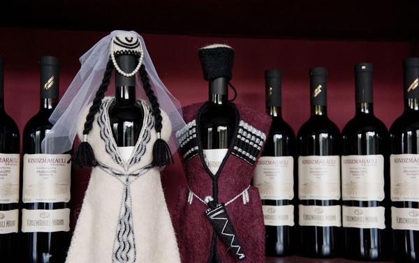 Georgian Wine Bottles Covered with Traditional Costumes