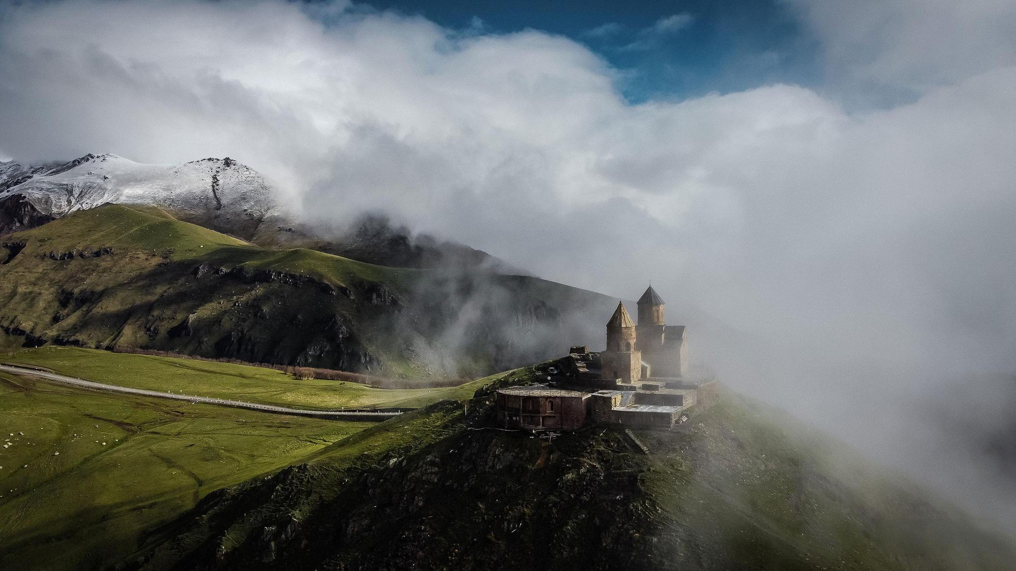 Gergeti Trinity Church in a Fog