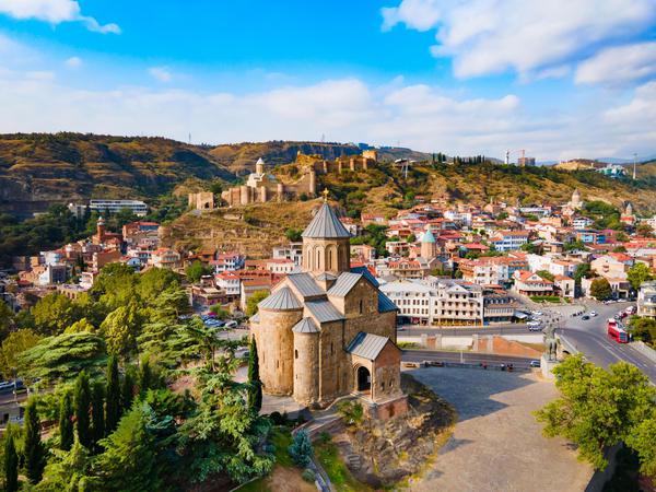 Metekhi Church in Tbilisi with Old Town in the Background