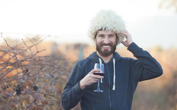 Georgian Man With a Wine Glass Wearing Traditional Shepherd's Hat