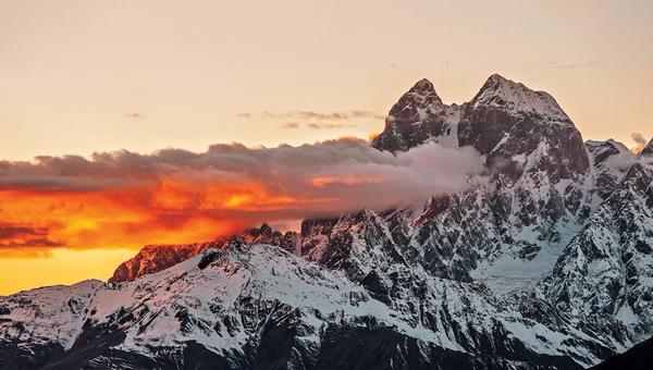 Ushba Mount st Sunset, Georgia Caucasus