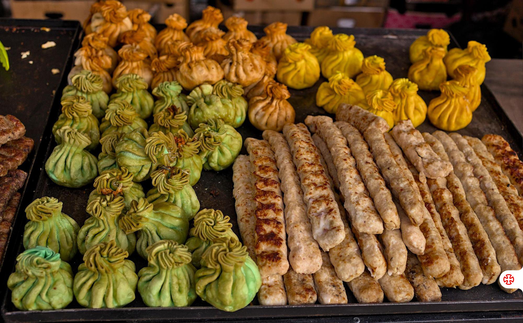 Different Georgian Street Food - Variety of Khinkali & Kebab