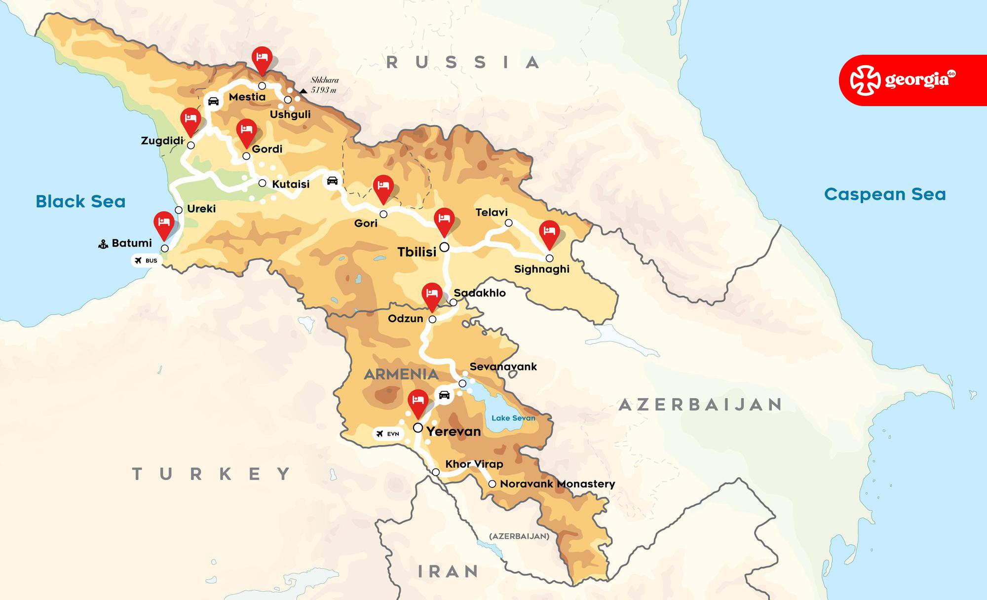 Map of the tour Timeless Treasures Through Armenia and Georgia