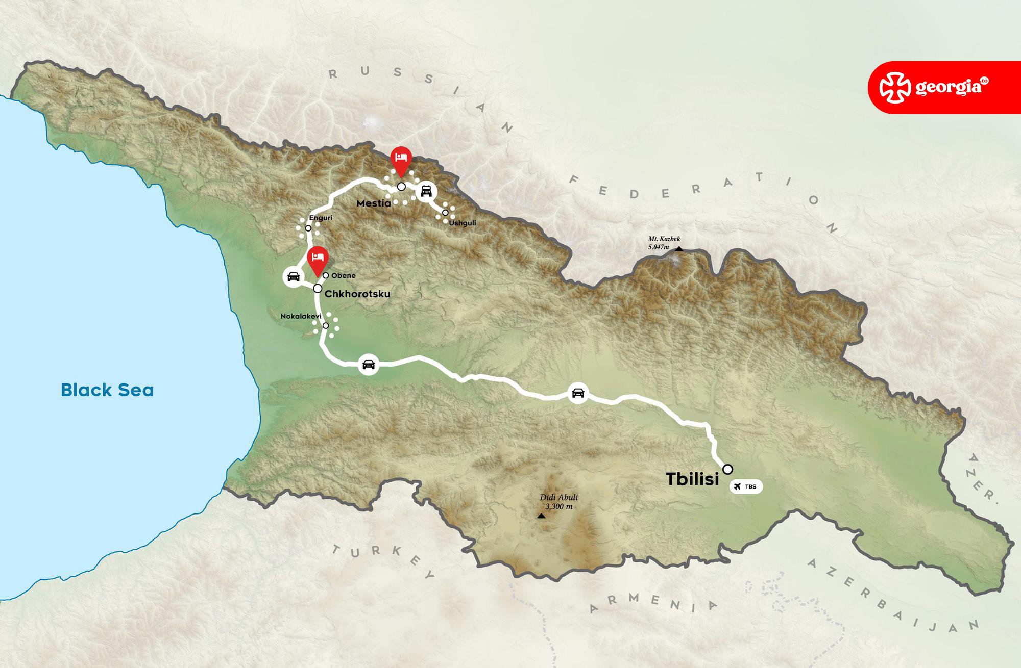 Rural Caucasus Escape Tour Map to Georgia