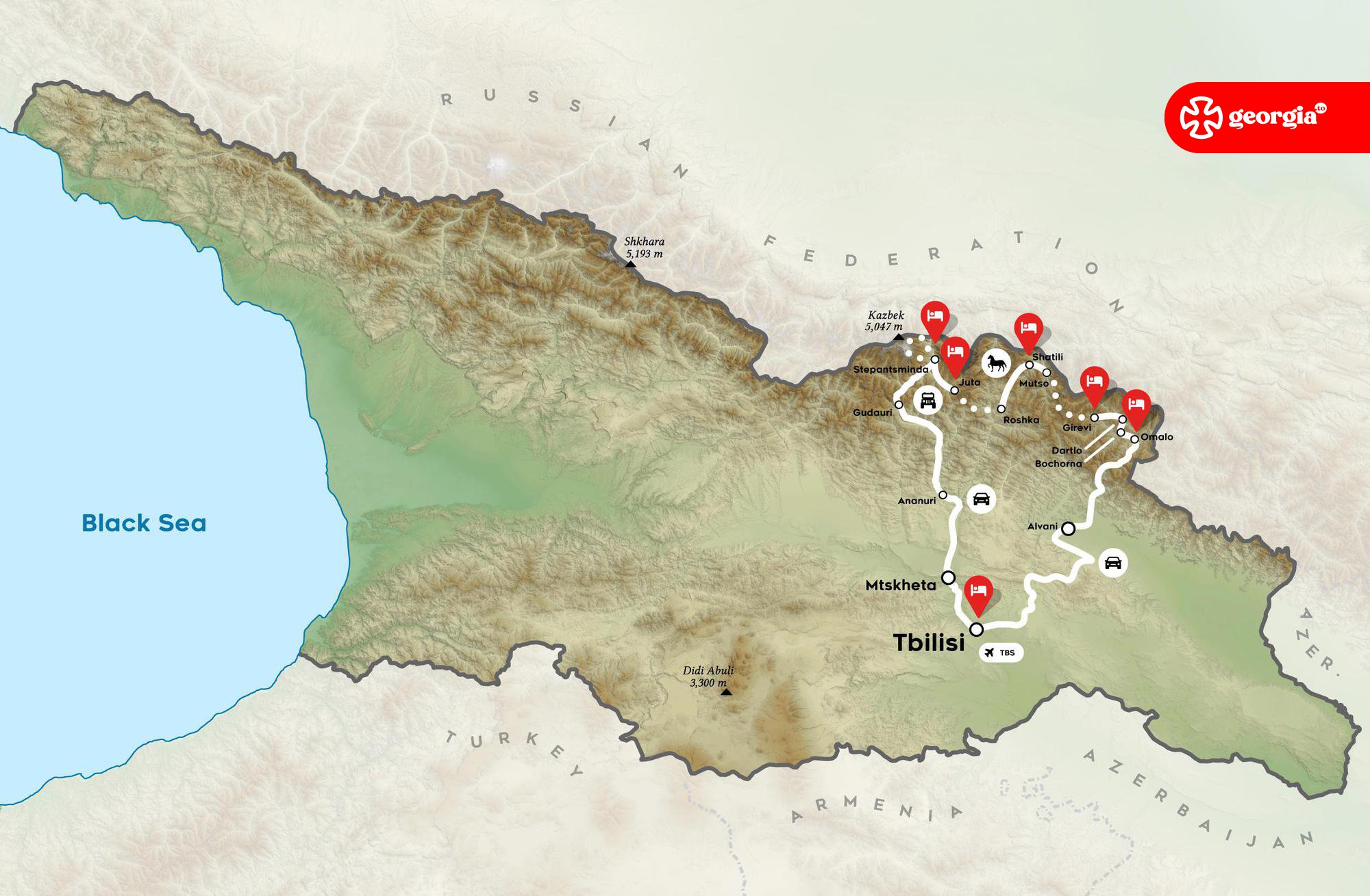 Map of Tusheti — Kazbegi Trekking Tour to Georgia