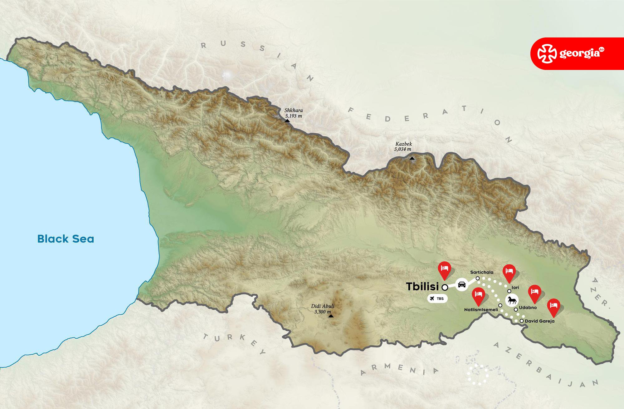 Map of the tour Horseback riding in Georgian desert
