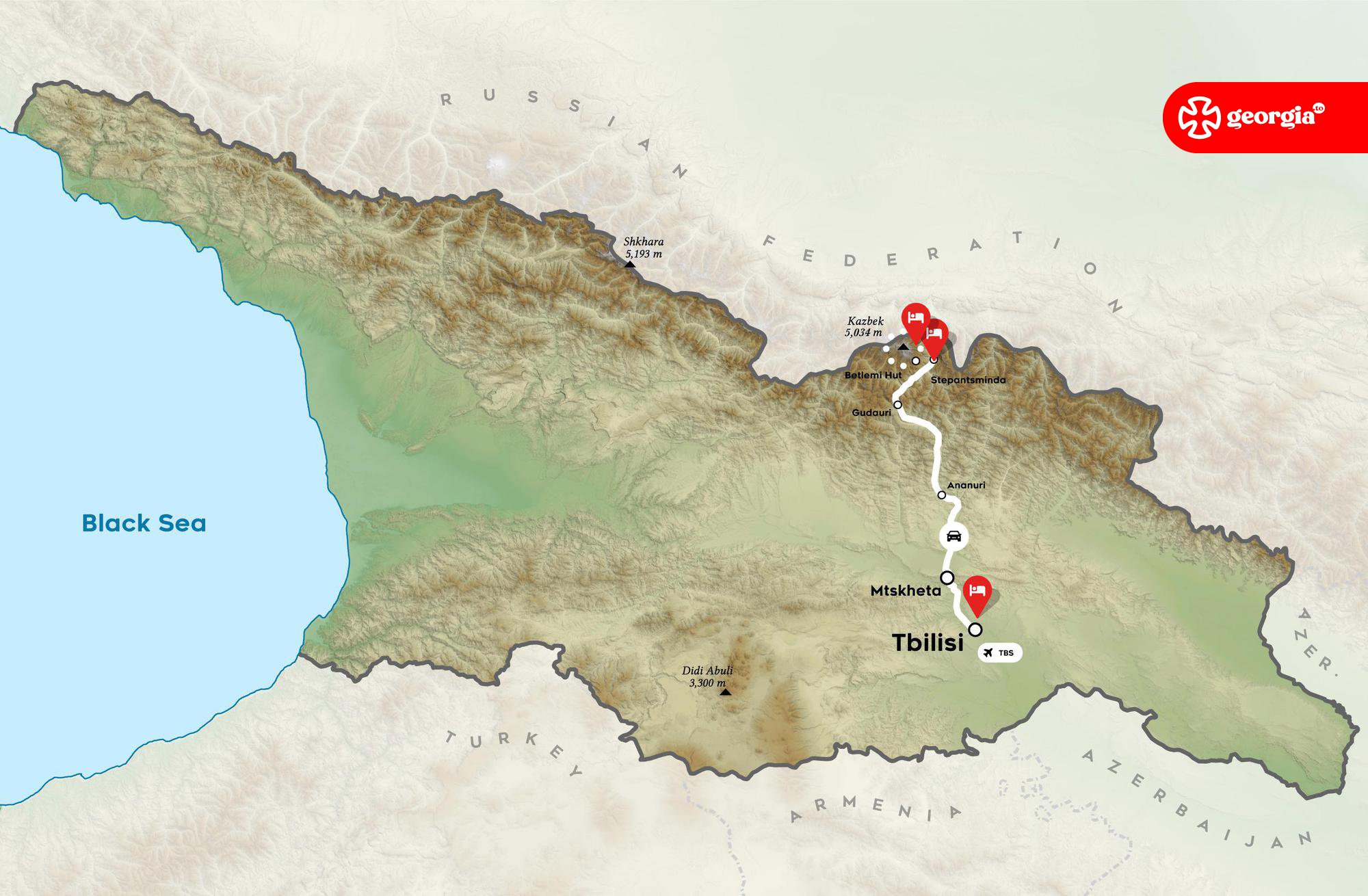 Map of Mount Kazbek Climb in Georgia