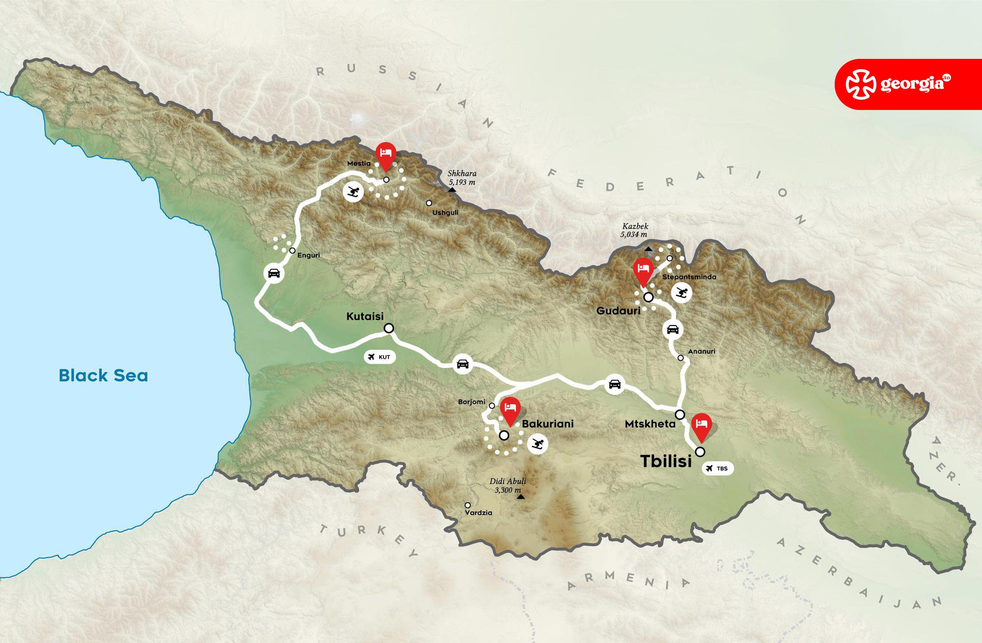 Map of the ski tour in Georgia