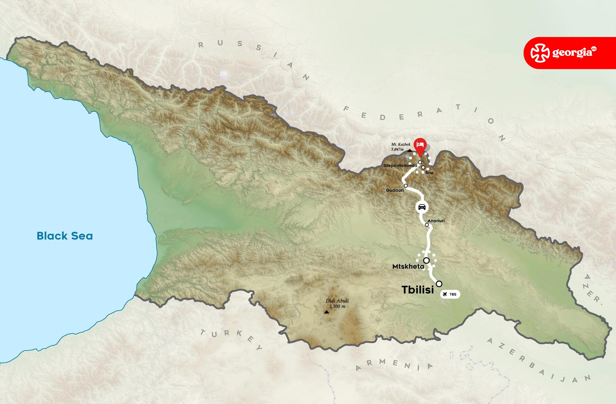 Map of the Kazbegi Explorer Tour To Georgia