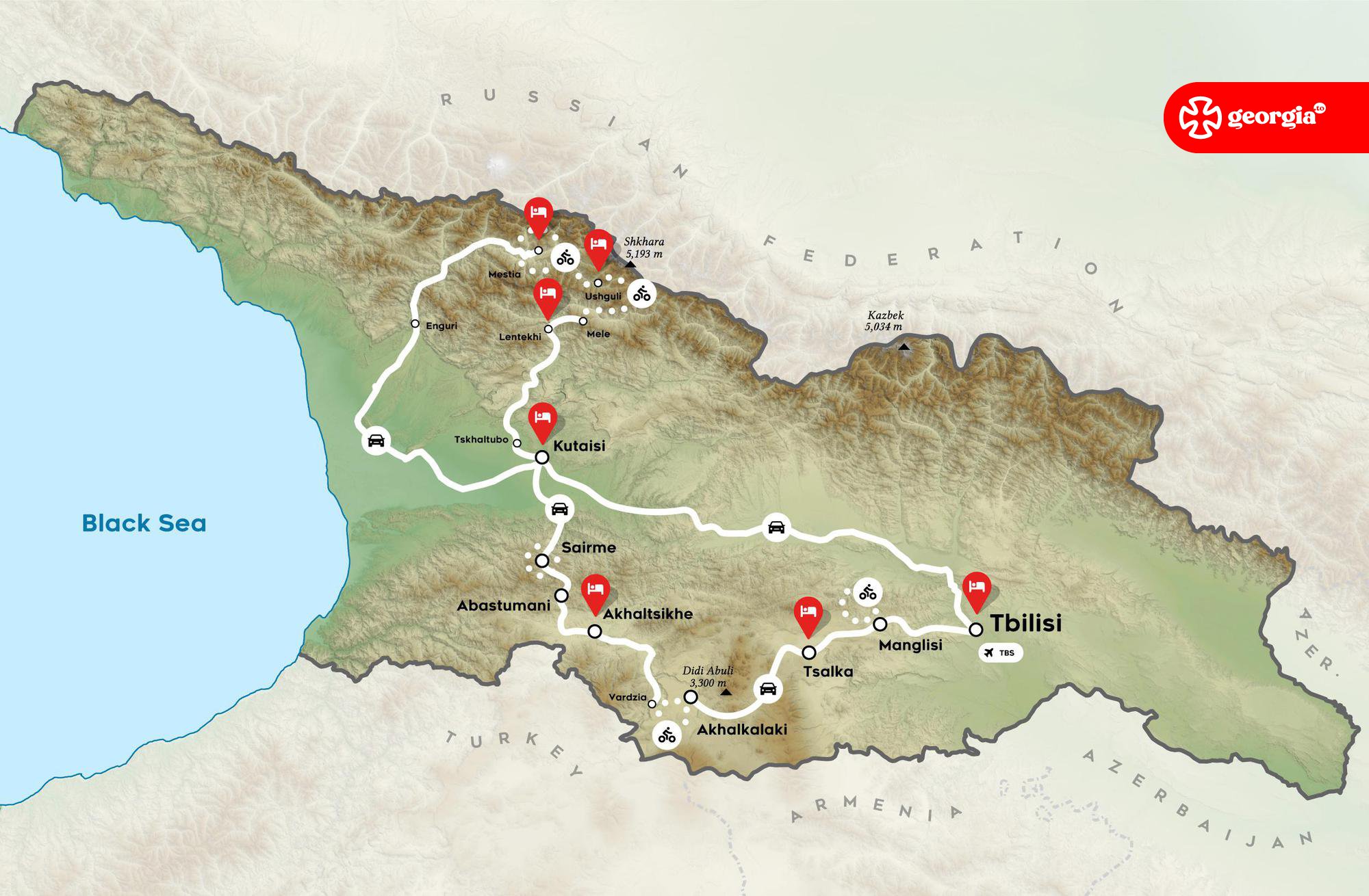Map of the Bike Tour to Georgia