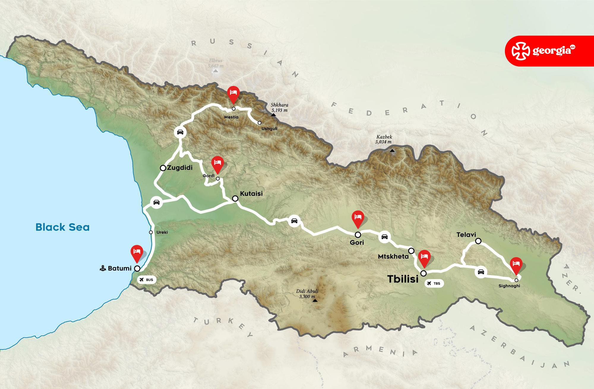 Map of Essential Georgia Tour